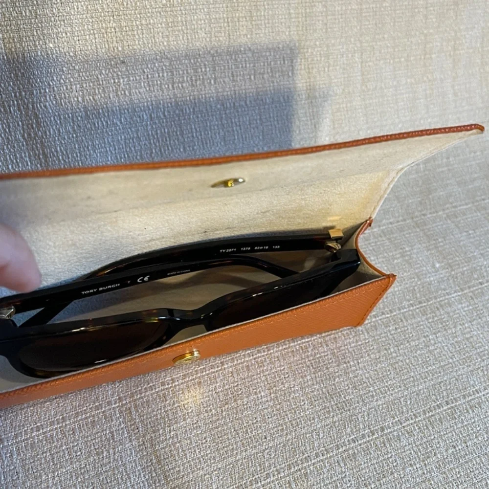 Tory Burch Tortoise Shell Sunglasses with Orange Case